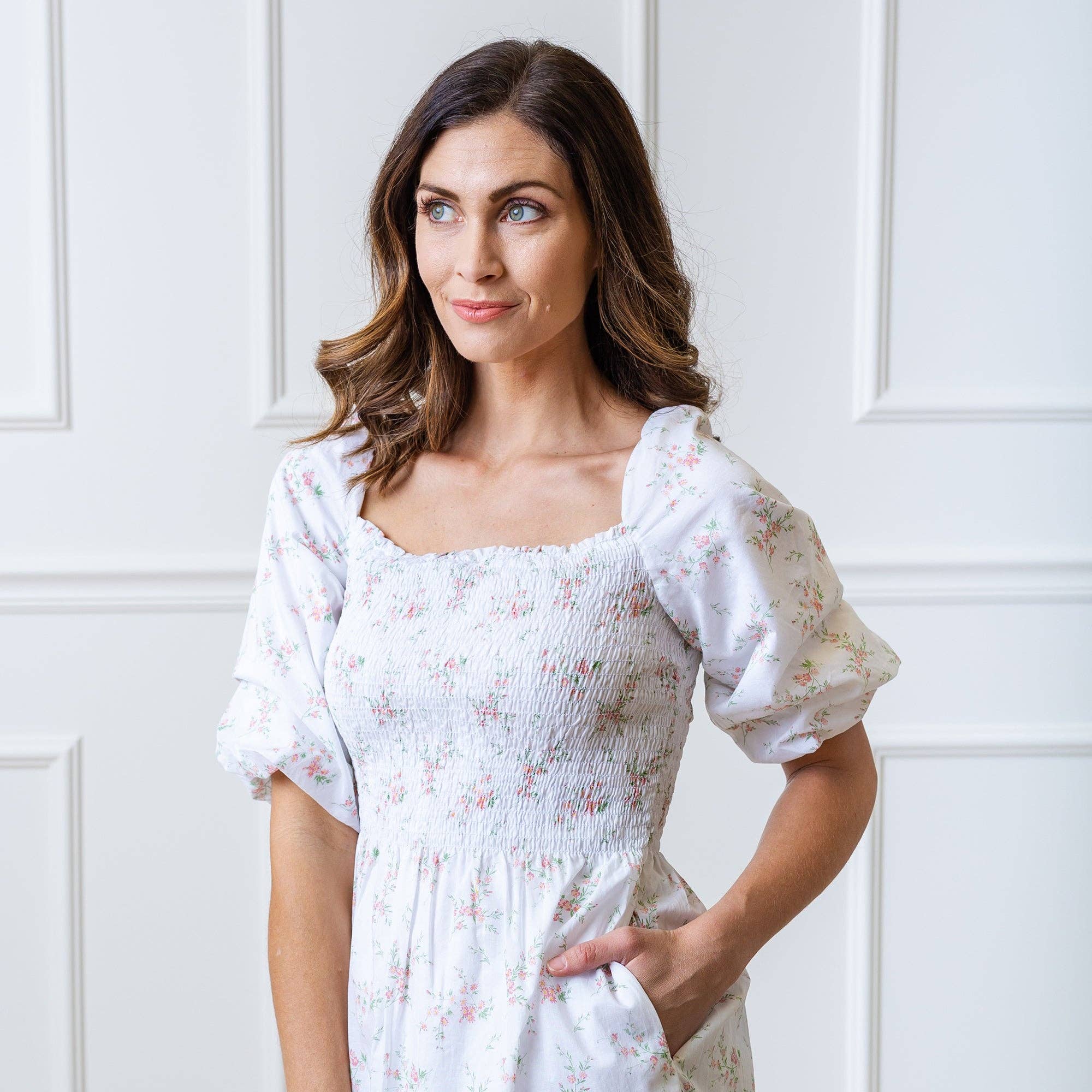 Image of Hope and Henry - Smocked Bubble Sleeve Organic Dress